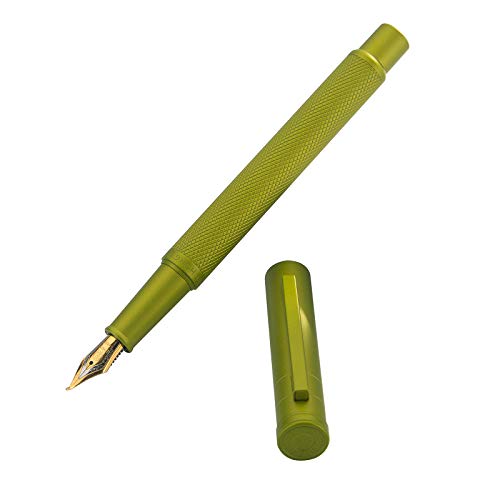Image of Asvine Mustard Yellow Forest Fountain Pen Bent Nib, Classic Design with Converter and Metal Pen Case, The Light of Hope Serise