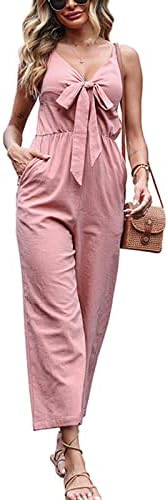 Floral Rompers for Women Summer,Women's Fashion Summer Sleeveless Deep V-Neck Lace-up Bow Pants Wide Leg Pants Jumpsuit Pink