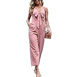 Floral Rompers for Women Summer,Women's Fashion Summer Sleeveless Deep V-Neck Lace-up Bow Pants Wide