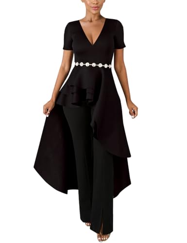 Lrady Womens V Neck Short Sleeve High Low Cocktail Party Dresses Peplum Tunic Tops Shirt Dress4