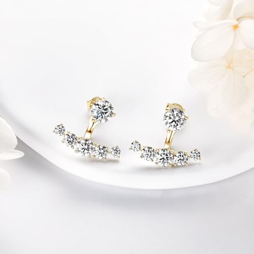 Moissanite Ear Jacket Earrings,Detachable Jackets Two Wearable Stud Earrings for Women, Lab Diamond 18K White Gold Plated D Color Round Cut 925 Sterling Silver Earrings, GRA Certified4