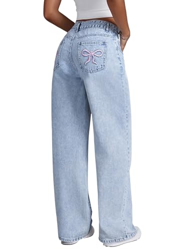 Fulihug Jeans for Teens Girls Baggy Wide Leg Elastic Waist