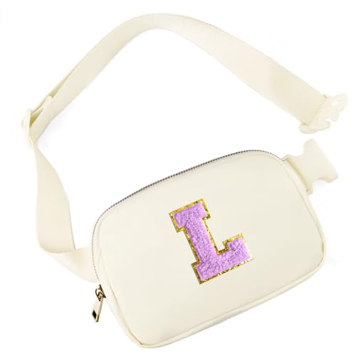 Image of Gitus Gifts for 8 9 10 11 12 Year Old Girls Belt Bag Fanny Pack Crossbody Bags with Initial Letter Patch Cute Stuff Birthday Gifts for Teen Girls Women Personalized Trend Stuff (Ivory-L)