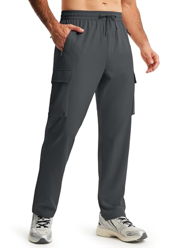 Men's Elastic Waist Hiking Pants Lightweight Quick Dry Cargo Track Pants Water Resistant Travel...