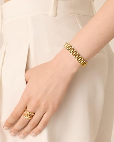 PAVOI 14K Gold Plated Waterproof Watch Strap Chain Bracelet for Women | Two Toned Mixed Metals Stainless Steel Chunky Link Bracelet4