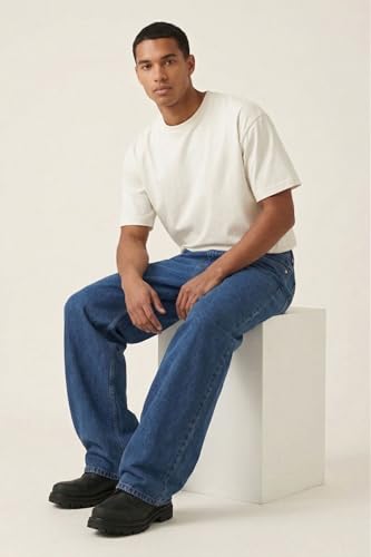 Image of Plaid&Plain Men's Baggy Jeans Wide Leg Heavyweight 100% Cotton Loose Fit