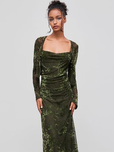 CIDER Maxi Dress Wedding Guest Dresses Floral Cowl Neck Ruched Sleeveless High Waist Jacquard Lined Dress3