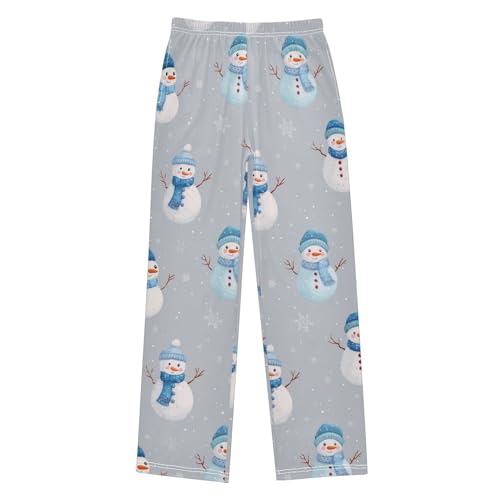 Xmas Snowman Blue Lounge Pajama Pants Soft PJ Bottoms for Sleepwear Ages 6-14 Years