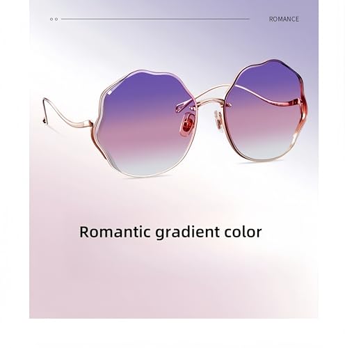 HEPTICS Oversized Petal Sunglasses, Gradient Purple-Pink Lenses, Rose Gold Metal Frame, UV Protection,Trendy Sun Glasses for Women4