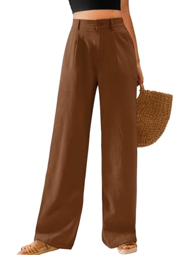 Image of Feiersi Womens Casual Wide Leg Pants High Waisted Button Down Straight Long Trousers Palazzo Pants