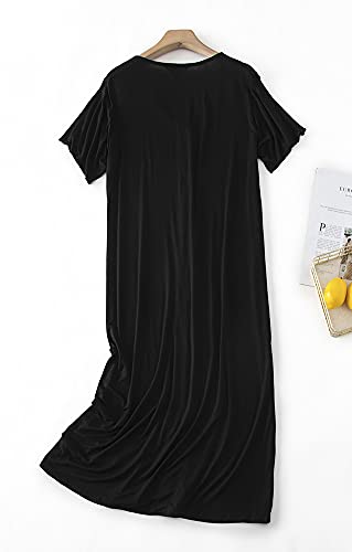 Image of CHUNG Women Nightgown Loose Fit NightShirt Front Open Button Down Pajamas Nightdress Short Sleeve Sleepwear Under Knee Gown