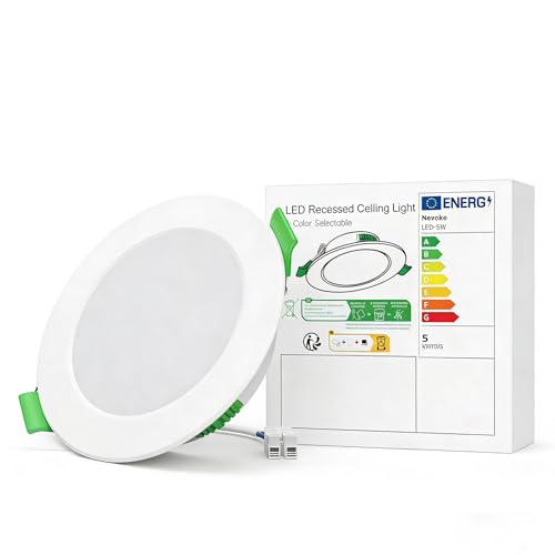 Nevoke Spot encastrable LED 4 W 230 V, lot de 1 Spot LED ultraplat (24 mm), diamètre d'encastrement 68-75 mm, IP44, 2700 K/4000 K/6000 K, dimmable, pour salle...