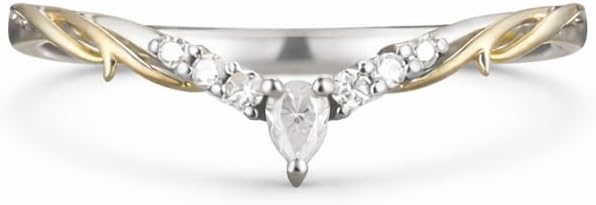 Two Tone CZ Diamond Wedding Band for Women 14K White Pear Accent Curved Bridal Enhancer Ring Anniversary Promise Jewelry Gift for Her