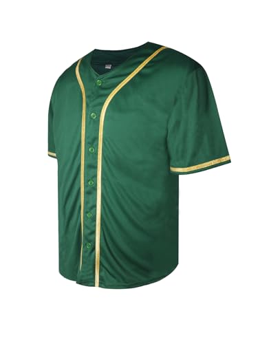 Camiseta de béisbol lisa para hombre con botones, manga corta, uniforme deportivo hipster hip hop (verde-cinta dorada-2XL) miniatura 1
