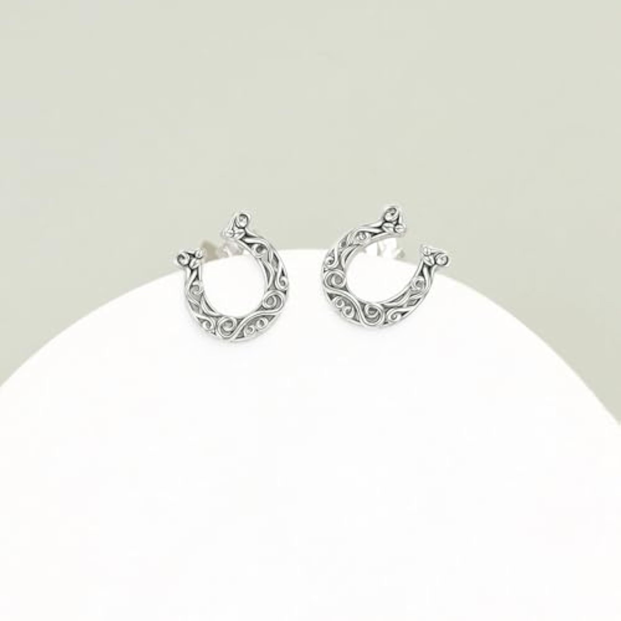 Women's 925 Sterling Silver Lucky Horseshoe U Shaped Stud Earrings