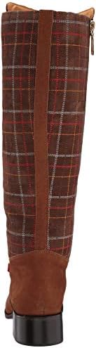 Marc Joseph New York Women's Genuine Leather Luxury High Top Riding Boot with Plaid Detail Knee, Cappuccino Nubuck, 7 M US | Image 2