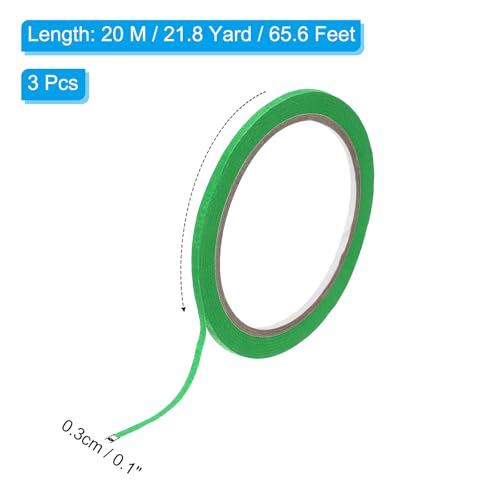 Image of PATIKIL Masking Tape 0.1 Inch x 22 Yard, 3 Roll General Purpose Adhesive Painting Tape Painters Tape for Arts Crafts Label, Green