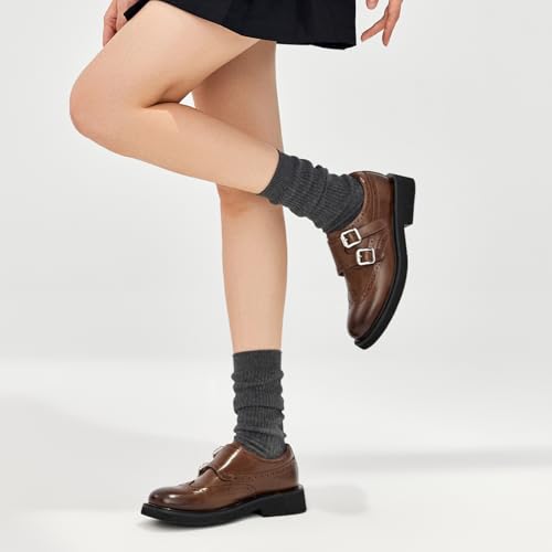 Image of BEAU TODAY Womens Leather Loafers, Monk Platform Loafer Shoes