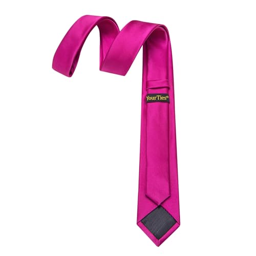 Image of YourTies Skinny Ties for Men Satin 2.4 inch Slim Necktie with Pocket Square Tie Clip Set Solid Color Wedding Party Business