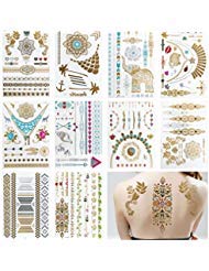 Metallic Henna Tattoos - Over 120 Mandala Mehndi Designs Gold Silver Henna Tattoo 10 Sheets