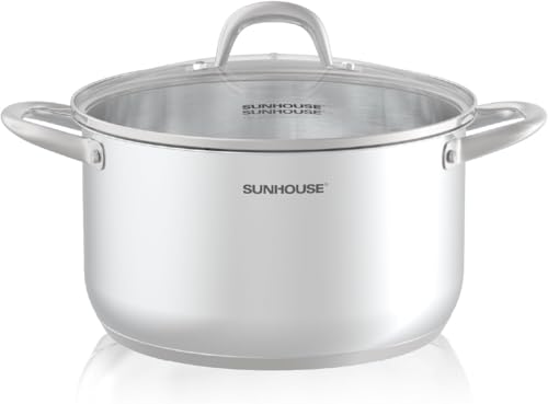 SUNHOUSE 8 Quart Stock Pot with Lid - 3-Ply Bottom Stainless Steel Pasta Cooking Canning Dutch Oven Pot - Induction Compatible for All Stovetops - Dishwasher Safe & Oven Safe