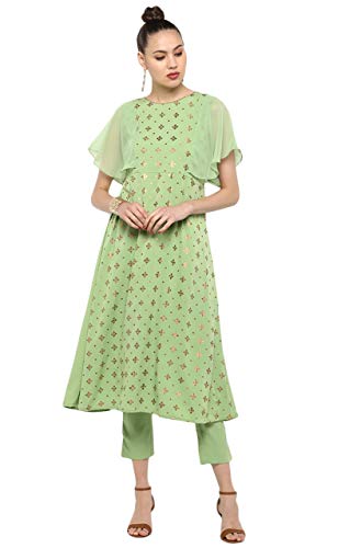 Image of Janasya Women's Poly Crepe A-Line Kurta With Pant