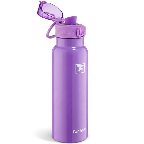 Image of Fanhaw 24 oz Insulated Water Bottle with Soft Silicone Spout Lid, Leakproof Stainless Steel Vacuum Bottle for School, Sports& Daily Use, Kids, Teens& Adults, Back to School Essentials (Lilac)