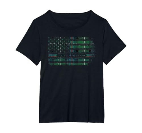 Clan Sutherland Scottish Tartan US Flag Kilt Scotland T-Shirt, Women's Plus, Black, 1X