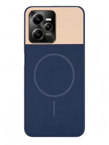 Image of Bintage Dual-Leather Mac Safe Design Phone Case| Soft Touch Finish | Full Camera Protectection Back Cover Compatible for Realme RMX3516 / 50A Prime - Blue & White