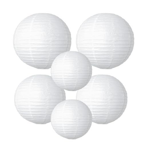 Image of Paper Lanterns Party Decorations White Round Hanging Lanterns Chinese Japanese Paper Lantern Lamp for Bridal Showers Wedding Birthday Home Party Supplies, Set of 6 PCS