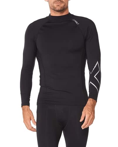 2XU Mens Ignition Compression Long Sleeve Shirt for Training and Fitness, Black/Silver