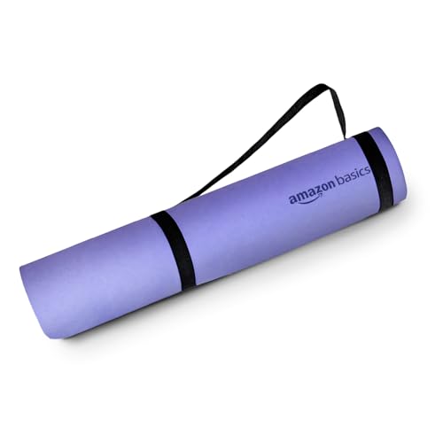 Image of Amazon Basics TPE Yoga & Exercise Mat | 6 mm Thick | Non-Slip Grippy Surface | Lightweight & Durable Rubber-Like Material | Floor Protection | Ideal for Yoga, Pilates, Stretching & Fitness | 180 x 61 cm | Purple