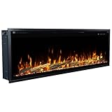 Touchstone Sideline Elite Pro 60' Smart Electric Fireplace- Wall-Mount/Recessed Installation- 6 Realistic Flame Colors- 13-Color Down Lighting- Crackle Sound- 1,500W Heater