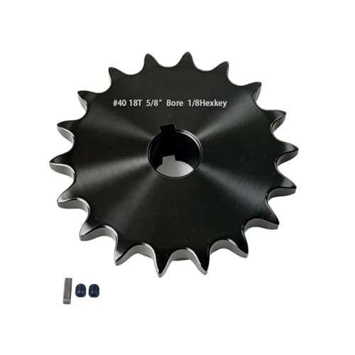 Image of 40BS18-5 /8 Roller Chain Sprocket with 5 /8 inch Bore 18 Tooth, Black Oxide Finish, Includes 2 Set Screws and 1 Key, Heavy Duty Drive Sprocket for #40 Chain