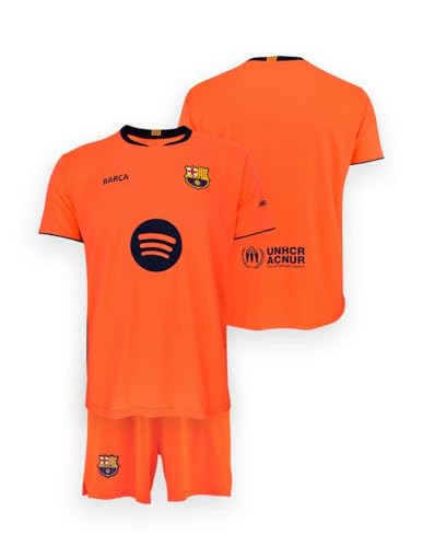 FCB FC Barcelone Ensemble Junior 3ème équipe 25/26 - Réplique officielle - Maillot et short pour enfant - Couleur saumon/orange - Tailles 6 à 14 ans, orange, 12 ans