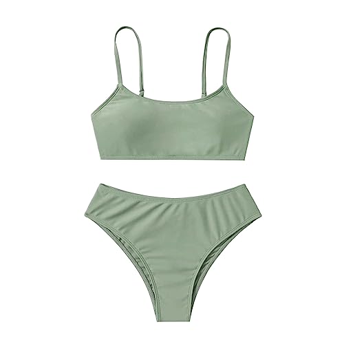 Teen Girl Swimsuit 2 Piece Solid Spaghetti Strap Bikini Top Bottom Cute Bathing Suits for Girls Swimwear Swimming Suit4
