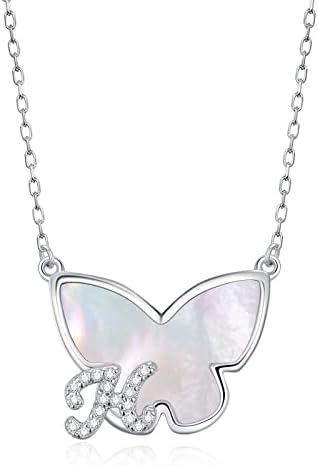 LOUISA SECRET Initial Butterfly Necklace for Women 925 Sterling Silver Letter Name Pendant Necklaces A-Z Personalized Christmas Jewellery Gifts for Mum Girls Wife Daughter Her
