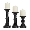 Deco 79 Mango Wood Decorative Candle Holder Turned Style Pillar Candle Stand Set of 3 Candlestick Holder 10 8 6H Black
