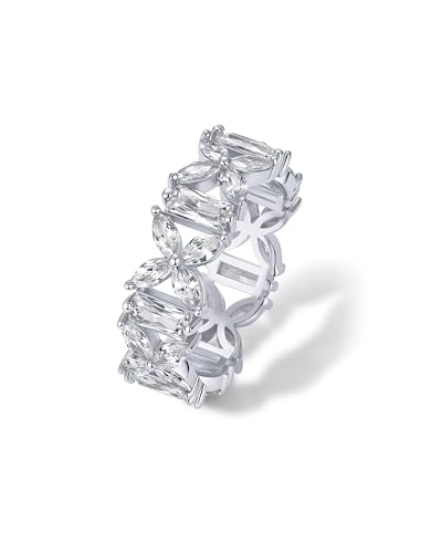 PAVOI Rhodium Plated Marquise Eternity Rings for Women - Cubic