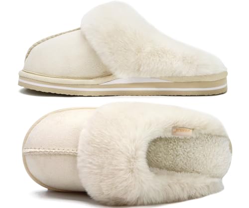 Image of KuaiLu Womens Cozy Memory Foam Slippers Ladies Fuzzy Faux Fur Lined Warm Arch Support House Shoes Slip on Comfy Winter Scuff Indoor Outdoor Rubber Hard Sole