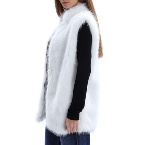 Amazhiyu Women's Faux Fur Zip Up Vest Stand Collar Sleeveless Jacket with Pocket2