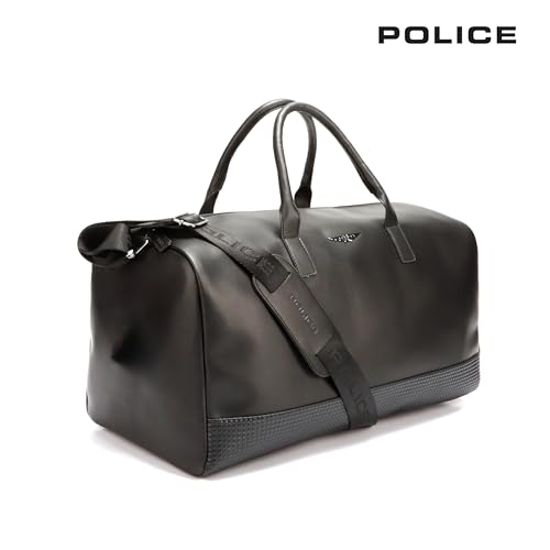 Image of Police Polyester 44 Ltrs Duffle Bag with Zip Closure and Shoe Compartment | Stylish & Spacious Weekender Travel Bag | Duffle Bag for Gym Sports Training - Black