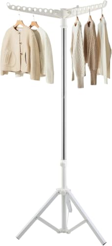Quynhni Clothes Drying Rack,Dry Rack for Clothes 36-68" Satin Finish Thickened Stainless Steel Heavy-Duty Tripod Base Space-Saving Collapsable 3 Rotatable Arms