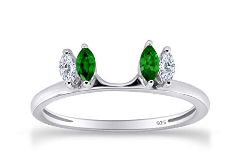 The Jewel Zone White Natural Diamond & Emerald Enhancer Guard Wrap Wedding Ring In 14K Two Tone White Gold Over Sterling Silver (1/6 Cttw) #TOP26