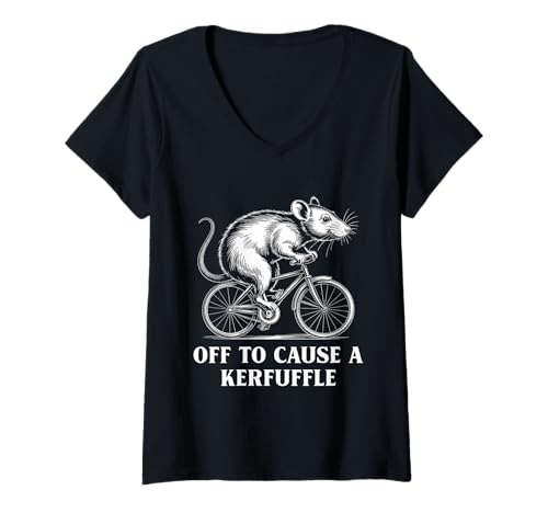 Women's Off to Cause A Kerfuffle Playful Rat Animal Humor V-Neck T-Shirt