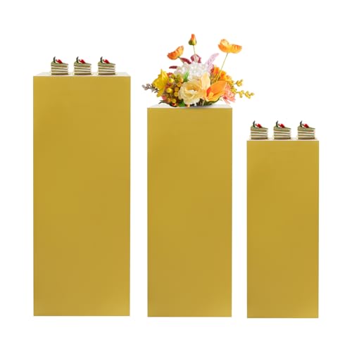 ChronosGear 3PCS Iron Display Column, 31.5in Decoration Cube Pedestal Stands, Sculpture Display Columns for Parties, Weddings, Exhibition Halls (Gold)