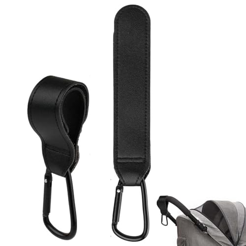 JUGUTA Ganchos Carro Bebe, Gancho Multifuncional Para Silla De Paseo, 2 Pack Ganchos Carro Bebe Cuero, Ganchos Para Bolso Carro Bebe Para Colgar, Ligero Y Duradero Accesorios Carro Bebe(Negro)