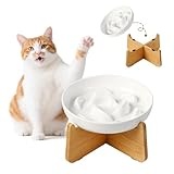 Comedero Gato Antivoracidad Melamina Elevado - Cuenco con Soporte de Bambú Antideslizante - Bol de Alimentación Lenta para Gatos - Blanca Marfil
