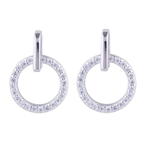 Boucles d'oreilles pendantes cercle argent 925 et oxyde de zirconium pour femme
