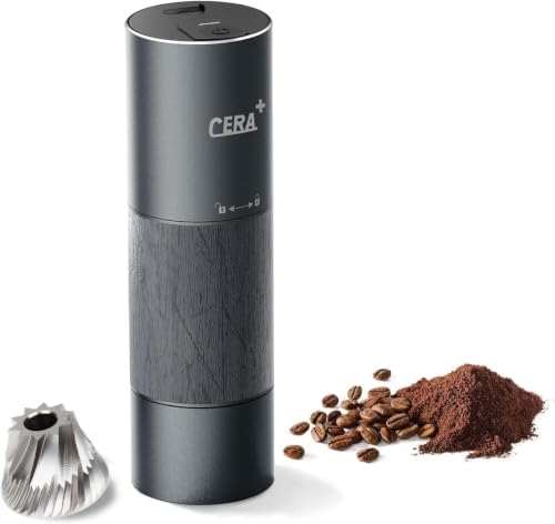 CERA+ Elektrische Kegelmühlen Mit Tragetasche,Elektrische Kaffeemühle mit 90 Präzisen Mahlgradeinstellungen,Ein-Knopf-Bedienung,Mahlwerk für Espresso,Filterkaffee,French Press,Mokk